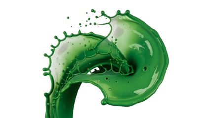 Vibrant green liquid splash frozen in motion on a dark background 71