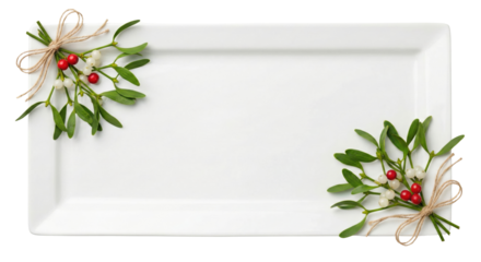 White Rectangular Plate With Mistletoe Christmas Food Frame