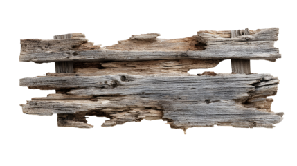 Weathered and decaying wooden planks forming a rustic structure isolated on transparent background