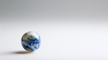 Miniature globe on a plain background, symbolizing global concepts and simplicity. tourism brochures.