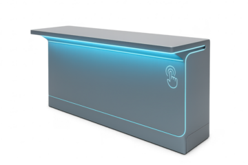 Modern gray counter with blue LED lighting and touch icon, transparent background.