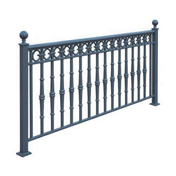 Metal railing with decorative spindles isolated on a transparent background