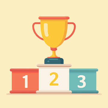 Gold trophy on winners podium with numbers one two and three