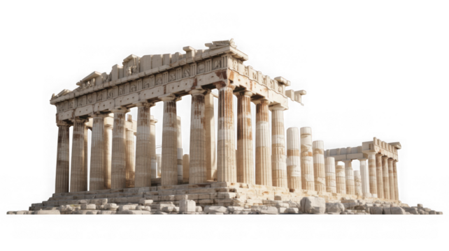 Parthenon ancient greek temple iconic landmark isolated on transparent background