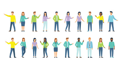 Diverse Business and Casual People Character Set Pointing Fingers Vector Illustration Collection