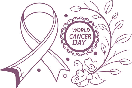 World cancer day purple awareness ribbon and celebration confetti - Powered by Adobe