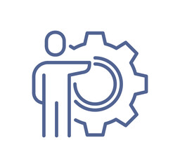 Process management icon showing a person coordinating workflow, productivity optimization, operational improvement, system control, team efficiency flat vector illustration.
