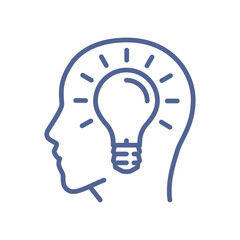 Innovation idea icon showing a human head with lightbulb representing creative thinking, inspiration, problem solving, conceptual design and inventive mindset flat vector illustration.