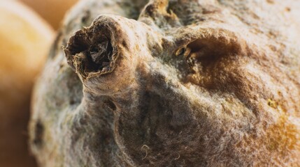 Overripe fruit with mold spots, textured surface in natural light. menu design, packaging mockups, designed for culinary blogs and recipe cards for restaurants, used by SEO specialists.