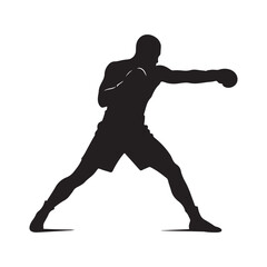 Boxer silhouette delivering powerful punch on white background