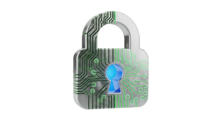 Digital security padlock with circuit board pattern data protection concept