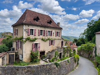 Traditional house overlooking the Lot Valley in Saint Cirq Lapopie, France