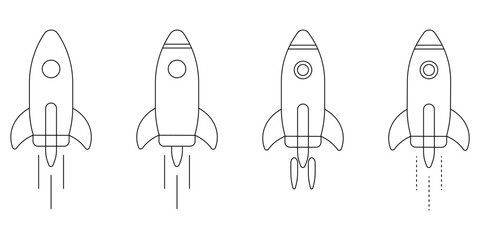 Rocket icon set. Business start up symbol. Rocket launching sign. Vector in flat and outline set design style. Vector illustration