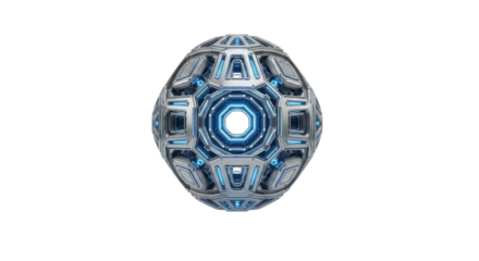 Futuristic glowing metallic orb isolated on transparent background