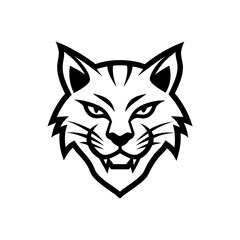 Stylized black and white bobcat head illustration on transparent background