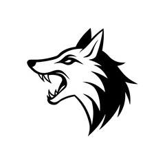 Illustration of a snarling black and white wolf head on transparent background