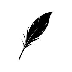 Illustration of a single black bird feather art on transparent background