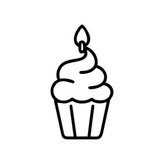 Outline of a cupcake with a candle on top of it on transparent background