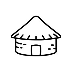 Illustration of a simple hut with thatched roof on transparent background