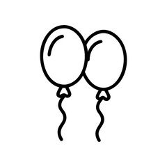 Two simple balloons with strings in black outline on transparent background