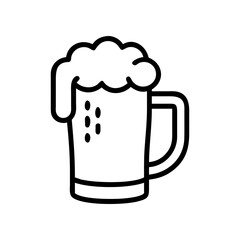 Outline drawing of a beer mug with foamy liquid on transparent background