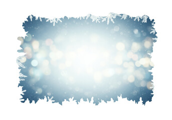 Symmetrical frame of glowing, highly detailed crystalline white snowflakes, macro perspective on a soft icy blue background with vibrant bokeh and central copy space, concept of pristine winter