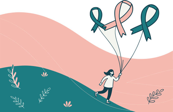 World cancer day purple awareness ribbon and celebration confetti