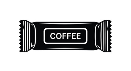 A black and white illustration of a coffee flavored chocolate bar wrapper