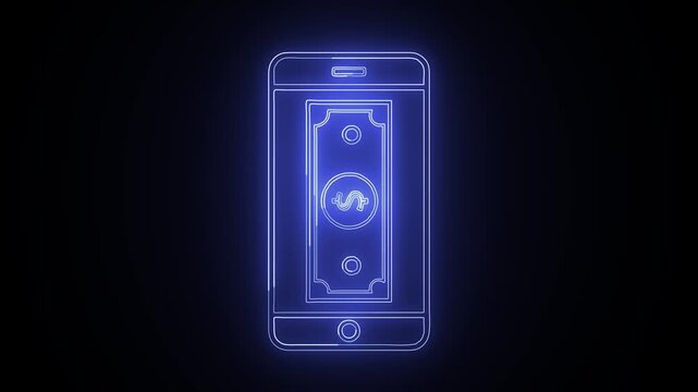 Digital Finance Concept Neon Smartphone with Dollar Bill.