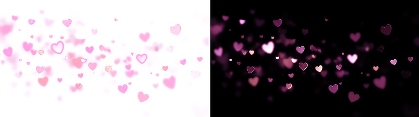 Gentle scatter of diffused pink hearts with bokeh and soft glow. Romantic overlay background for invitations, cards, and digital art. Transparent PNG. © ellyson