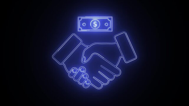 Neon Handshake and Money Deal Business Agreement Concept.