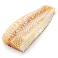 Raw cod fillet isolated on a white background showcasing fresh fish, ideal for cooking, recipes, healthy meals