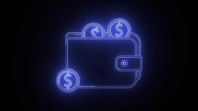 Neon Wallet and Coins Digital Finance and Investment Concept.