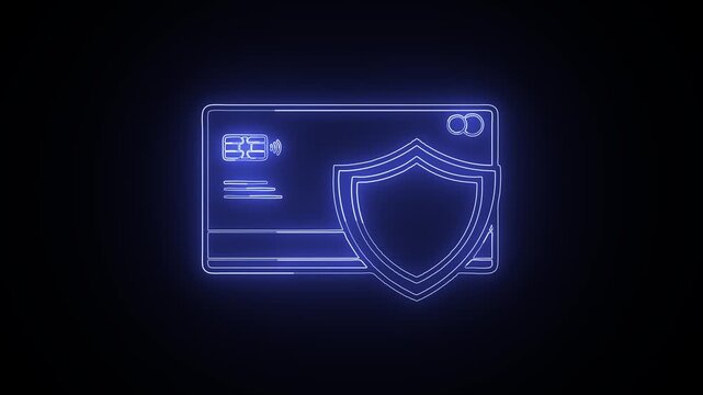 Secure Payment Neon Animation Credit Card Protection Concept.