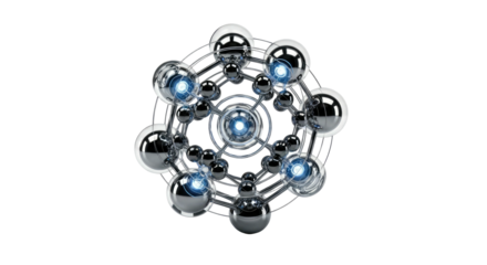 Futuristic metallic sphere structure glowing blue abstract technology