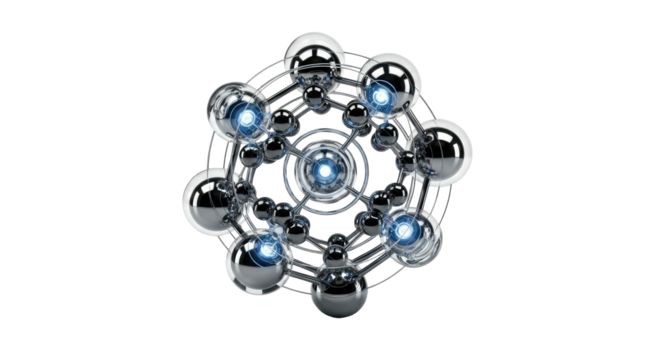 Futuristic metallic sphere structure glowing blue abstract technology