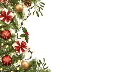 Festive Christmas Border: A charming Christmas-themed illustration featuring a garland of gifts, ornaments, and festive decorations, with ample space for seasonal greetings or creative content.