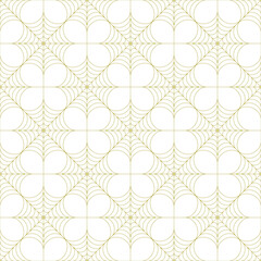 Gold line pattern. Vector geometric seamless texture. Golden ornament with delicate grid, thin lines, outline lattice, mesh, net, diamonds, triangles. Luxury abstract background.