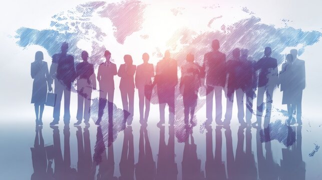 Diverse business people standing together global connection