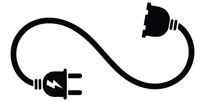 Electric Plug and Socket Shaped as Infinity Symbol &ndash; Electrical Cable Loop Vector Illustration for Energy, Power, and Connection Concepts