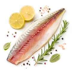 Raw mackerel fillet isolated on white background showcasing fresh fish, ideal for cooking, healthy meals, recipes