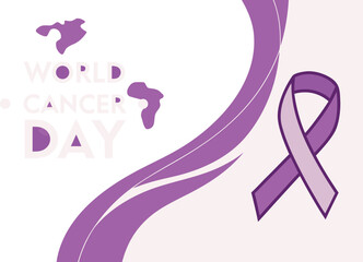 World cancer day awareness banner with purple ribbon vector art