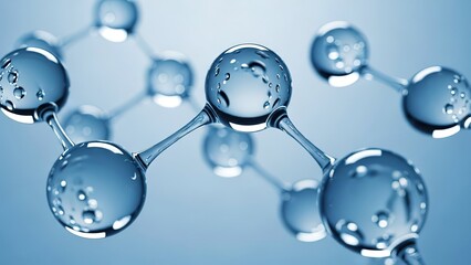 Abstract Molecule Structure with Spherical Atoms and Connecting Bonds on a Light Blue Gradient Background Science and Research Concept