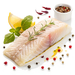 Raw sea bass fillet isolated on white background showcasing fresh fish ingredient ideal for cooking, recipes,