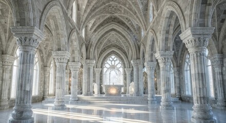 Obraz premium Majestic Interior of a Gothic Cathedral with Vaulted Ceilings.