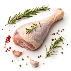Raw turkey drumstick isolated on white background showcasing fresh poultry ingredient ideal for cooking, roasting, recipes,