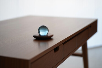 Crystal Ball on Wooden Stand Modern Home Decor Decorative Sphere on Desk Elegant and Minimalist Tabletop Ornament Interior Design Item Still Life