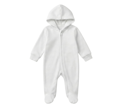 White baby hooded jumpsuit fleece overall mockup