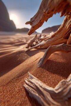 Abgestorbener Baum in der W&uuml;ste mit rotem Sand verweht