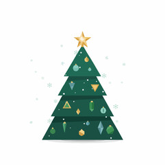 Modern Geometric Christmas Tree with Gold Star and Jewel Ornaments Vector Illustration